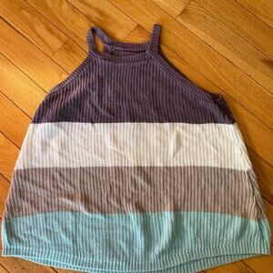 Womens Knit Sleeveless Top XS Blue White Summer Striped Halter